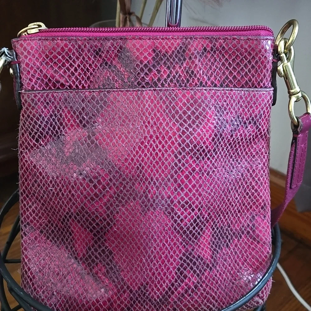 Coach Raspberry/fuchsia Python/snakeskin Embossed  Crossbody Bag